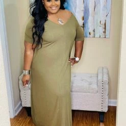 PASH BOUTIQUE Dusty Olive Plus Maxi Dress New Arrivals