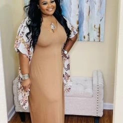 PASH BOUTIQUE New Arrivals Deep Camel Plus Short Sleeve Maxi