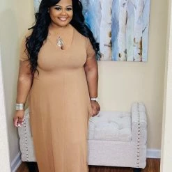 PASH BOUTIQUE New Arrivals Deep Camel Plus Short Sleeve Maxi