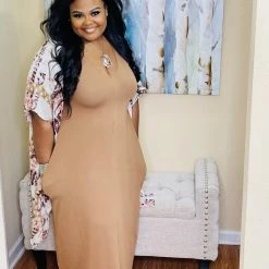 PASH BOUTIQUE New Arrivals Deep Camel Plus Short Sleeve Maxi