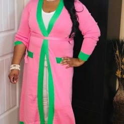 PASH BOUTIQUE New Arrivals Pink/Green Plus Cardigan