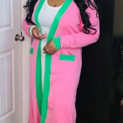 PASH BOUTIQUE New Arrivals Pink/Green Plus Cardigan