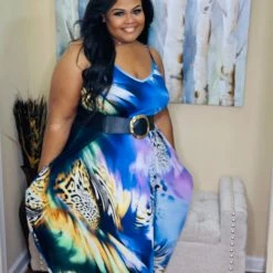 PASH BOUTIQUE Blue Leopard Maxi Dress