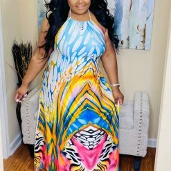 PASH BOUTIQUE Blue Butterfly Halter Maxi Dress New Arrivals