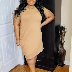 PASH BOUTIQUE Deep Camal Plus T-Shirt Dress