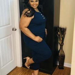 PASH BOUTIQUE New Arrivals Navy Sleeveless Jogger Jumpsuit