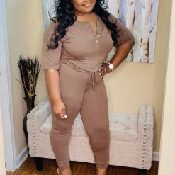 PASH BOUTIQUE Mocha Jogger Jumpsuit New Arrivals