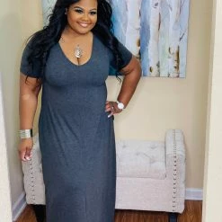 PASH BOUTIQUE Charcoal Plus Short Sleeve Maxi New Arrivals