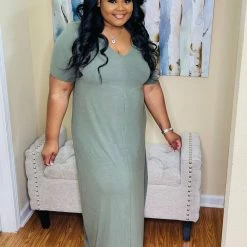 PASH BOUTIQUE Lt.Olive Plus Maxi Dress New Arrivals
