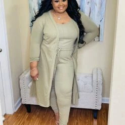 PASH BOUTIQUE Khaki Cardigan Set