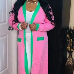 PASH BOUTIQUE New Arrivals Pink/Green Plus Cardigan