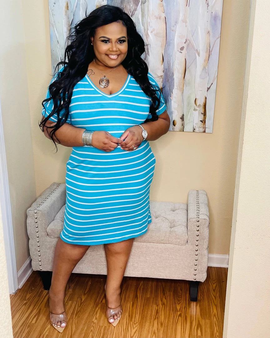 PASH BOUTIQUE New Arrivals Ice Blue/Ivory T-shirt Dress