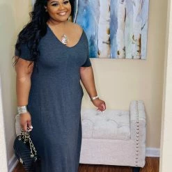 PASH BOUTIQUE Charcoal Plus Short Sleeve Maxi New Arrivals