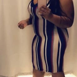 PASH BOUTIQUE Navy Multi Color Striped Dress