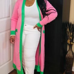 PASH BOUTIQUE New Arrivals Pink/Green Plus Cardigan