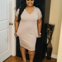 PASH BOUTIQUE Ash Mocha V Neck T-shirt Dress