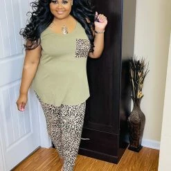 PASH BOUTIQUE Khaki Sleeveless Leopard Set New Arrivals