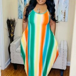 PASH BOUTIQUE Green/Orange Maxi Dress New Arrivals