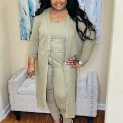 PASH BOUTIQUE Khaki Cardigan Set