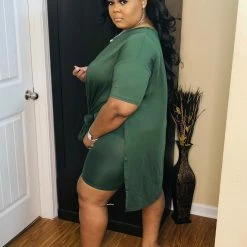 PASH BOUTIQUE Olive V Neck Oversize Top Set