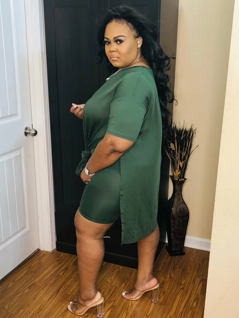 PASH BOUTIQUE Olive V Neck Oversize Top Set