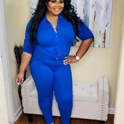 PASH BOUTIQUE Plus Blue Button Set New Arrivals