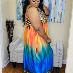 PASH BOUTIQUE Orange/Blue Flames Maxi Dress