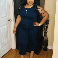 PASH BOUTIQUE New Arrivals Navy Sleeveless Jogger Jumpsuit