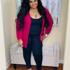 PASH BOUTIQUE Magenta Waffle Plus Cardigan