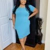 PASH BOUTIQUE Dusty Teal Round Neck T-shirt Dress