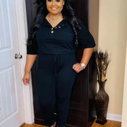 PASH BOUTIQUE New Arrivals Black Plus Button Jumpsuit