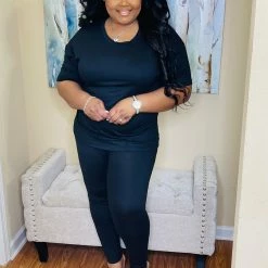 PASH BOUTIQUE New Arrivals Black Plus Short Sleeve Set