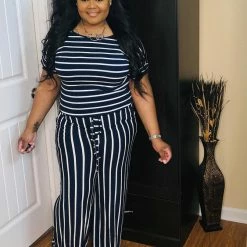 PASH BOUTIQUE Navy/Ivory Short Sleeve Jumpsuit New Arrivals