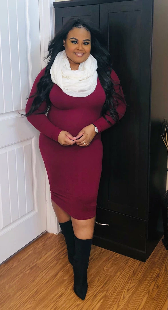 PASH BOUTIQUE Wine Midi Dress Dresses (Missy)