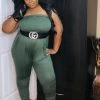 PASH BOUTIQUE Olive Sleeveless Plus Jumpsuit Plus Jumpsuits/Rompers