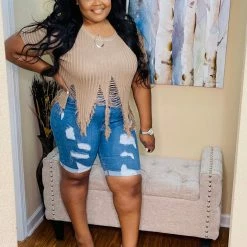 PASH BOUTIQUE Plus Denim Distressed Shorts