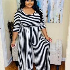 PASH BOUTIQUE Black/White Plus Wide Leg Jumpsuit