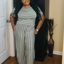 PASH BOUTIQUE Lt Olive/Ivory Jumpsuit