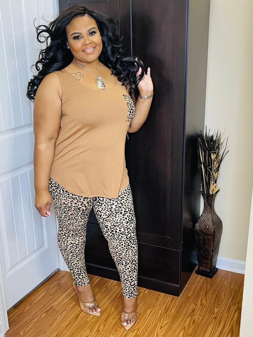 PASH BOUTIQUE Deep Camel Sleeveless Leopard Set