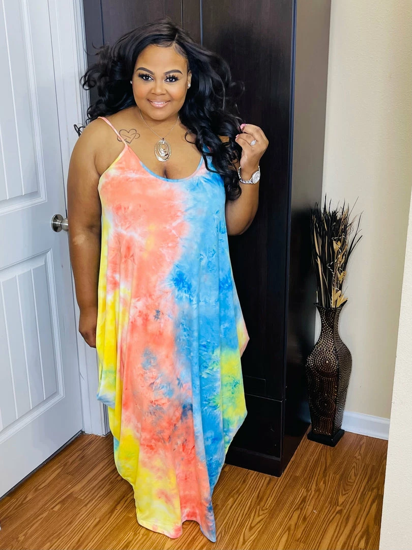 PASH BOUTIQUE New Arrivals Orange Tie Dye Plus Dress