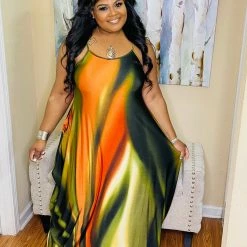 PASH BOUTIQUE Olive/Orange Maxi Dress New Arrivals