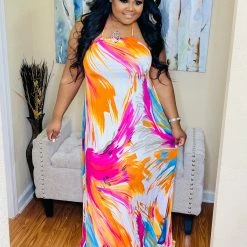 PASH BOUTIQUE Pink/Orange Halter Plus Maxi Dress New Arrivals