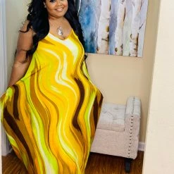 PASH BOUTIQUE New Arrivals Yellow/Brown Maxi Dress