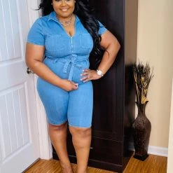 PASH BOUTIQUE Light Denim Short Jumpsuit