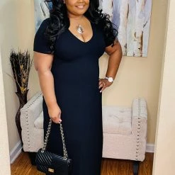 PASH BOUTIQUE Black Plus Short Sleeve Maxi New Arrivals