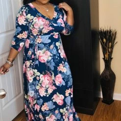 PASH BOUTIQUE Floral Blue Plus Dress