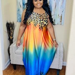 PASH BOUTIQUE Orange/Blue Flames Maxi Dress