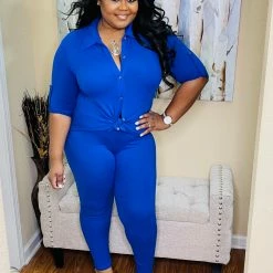 PASH BOUTIQUE Plus Blue Button Set New Arrivals