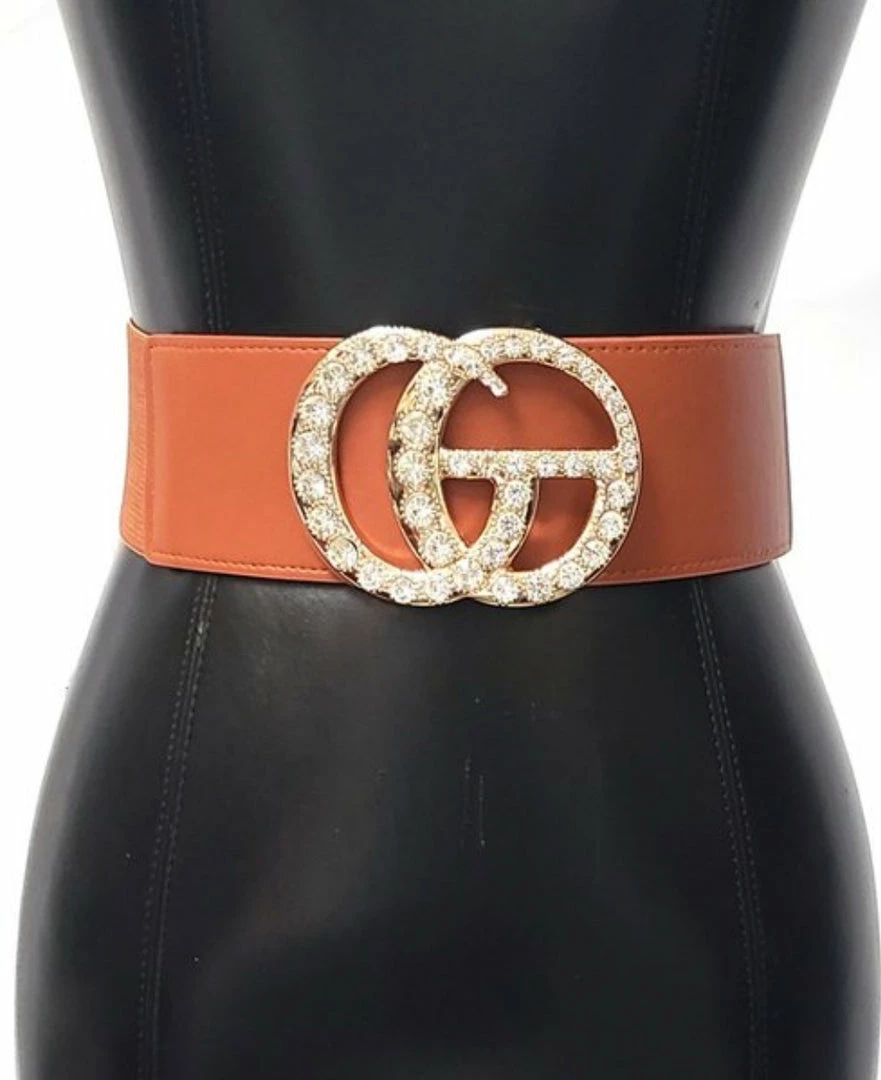 PASH BOUTIQUE Cognac Rhinestone GG Belt