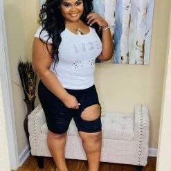 PASH BOUTIQUE Black Plus Denim Distressed Shorts New Arrivals